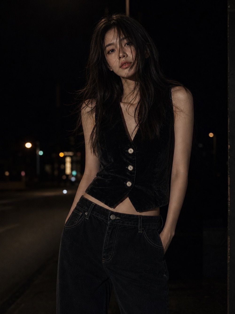 We The Free Black Velvet Button-Front Vest